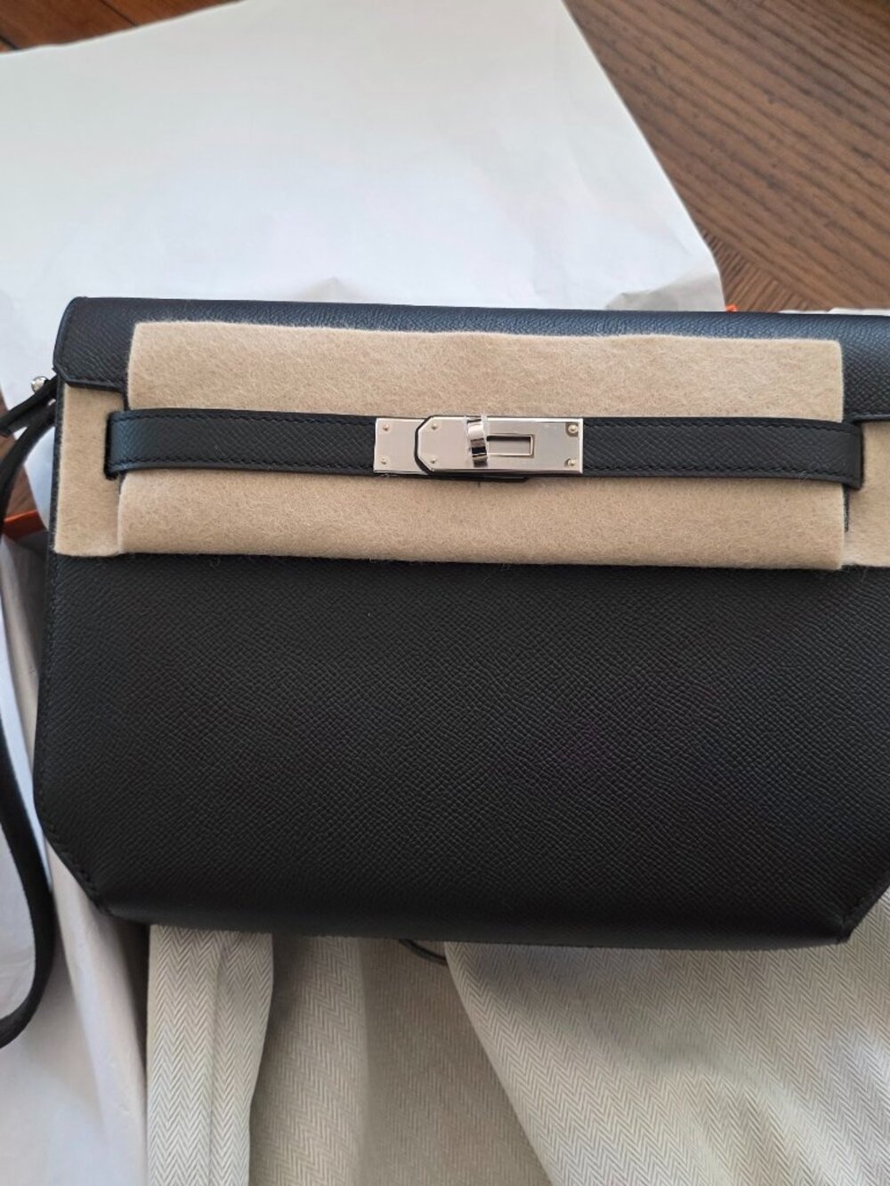 Hermes Kelly Depeches 25 pouch Black Epsom Calfskin Palladium NWT Full Set